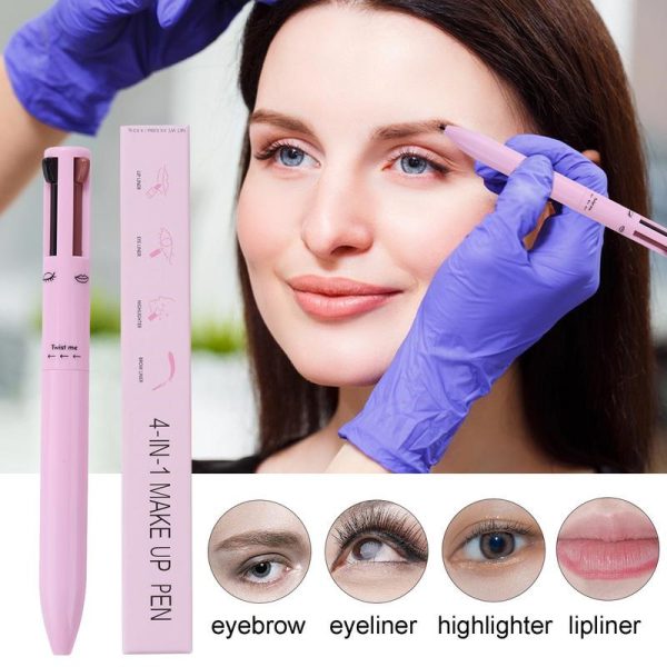 Multi-effect 4 In 1 Eyeliner Eyebrow Pencil Contour Pen Long Lasting Waterproof for girls, eyeliner lipstick highlighter brow liner all in one (Random Color)