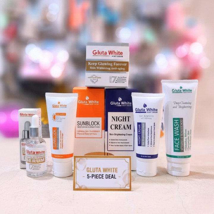 Gluta White 5-Piece Skin Care Set With Face Wash, Serum, Night Cream And Sunblock